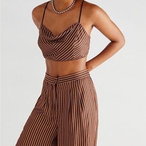 Free People Brown & Cream Striped Two-Piece Jumpsuit Set
